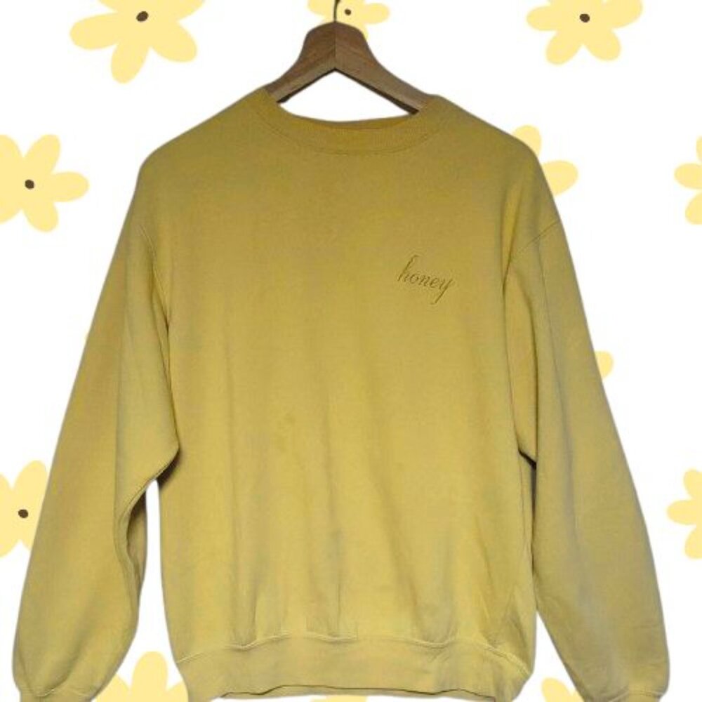 Yellow Crewneck Sweater with Ribbed Cuffs